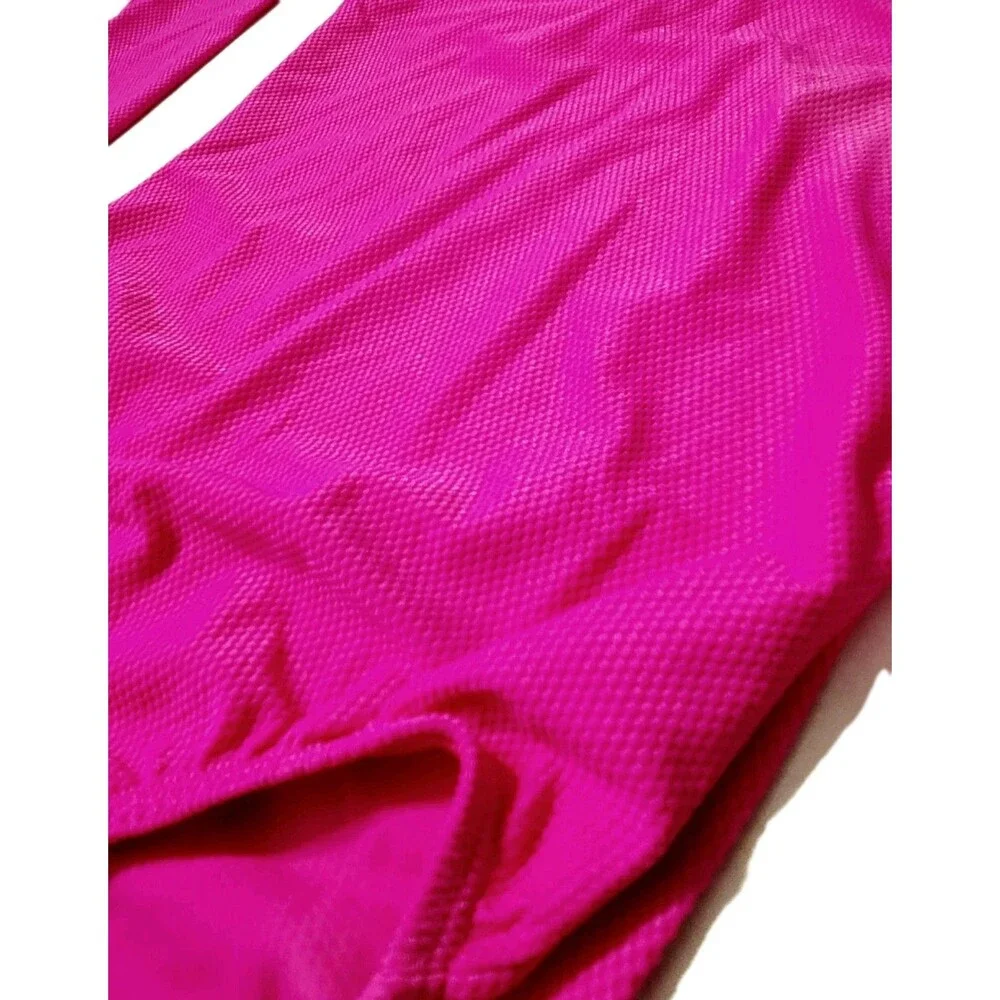 GK Elite VTG 90s AS Bright Pink Waffle Leotard Stretch Long Sleeve NWT Adult S
